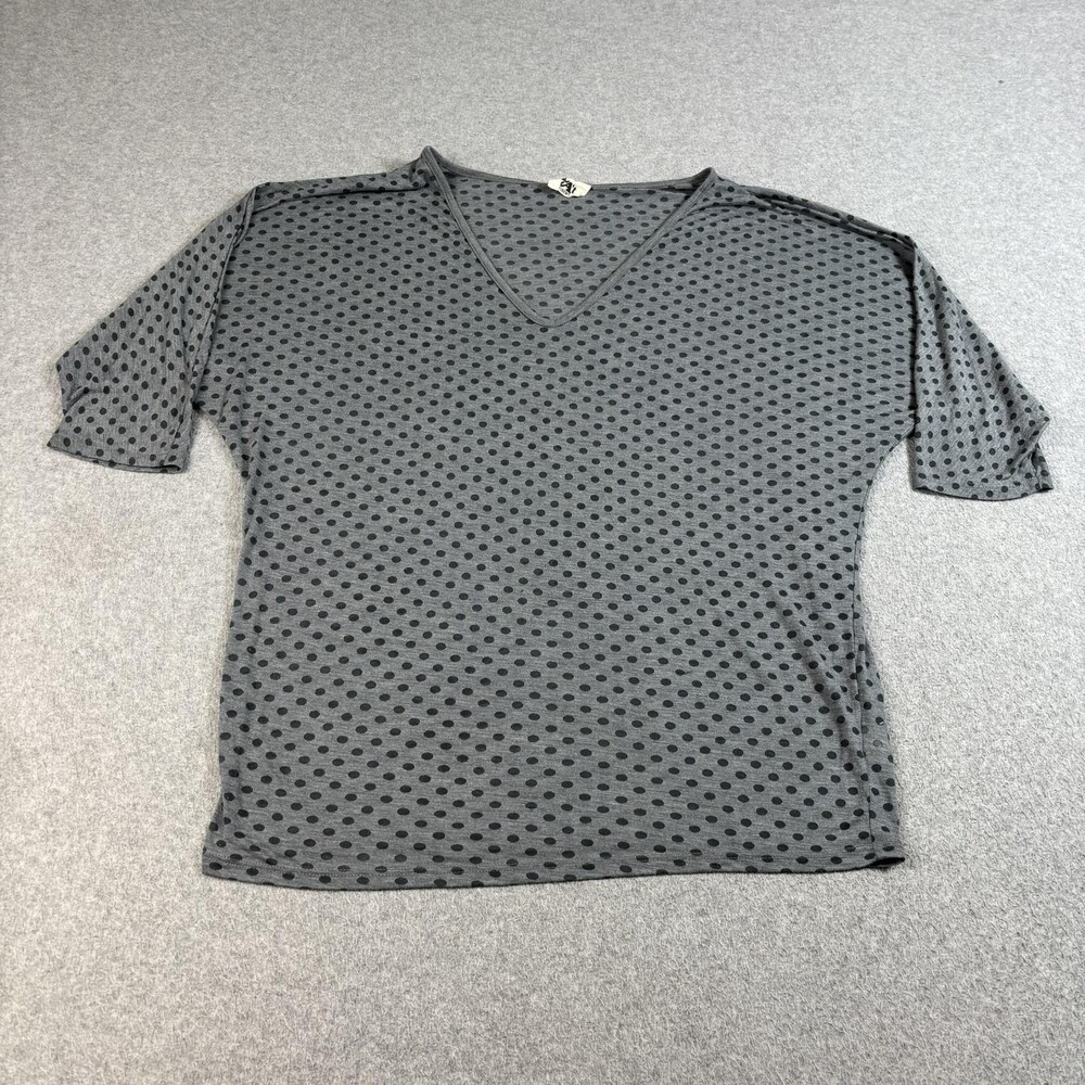 L'Agence Shirt Women Small Gray V Neck Dolman Polka Dot Stretch Boho Peru Y2K